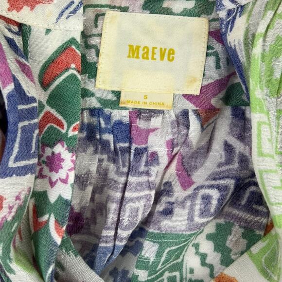 Maeve Brynna Ikat Boho Printed Dolman Sleeve Button Down Top - Picture 4 of 6